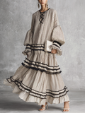 Vestido largo boho de rayas con volantes y manga larga