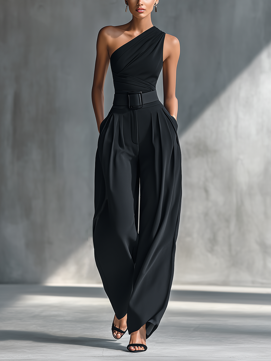 Pantalón ancho negro drapeado