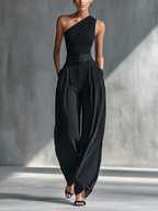 Pantalón ancho negro drapeado