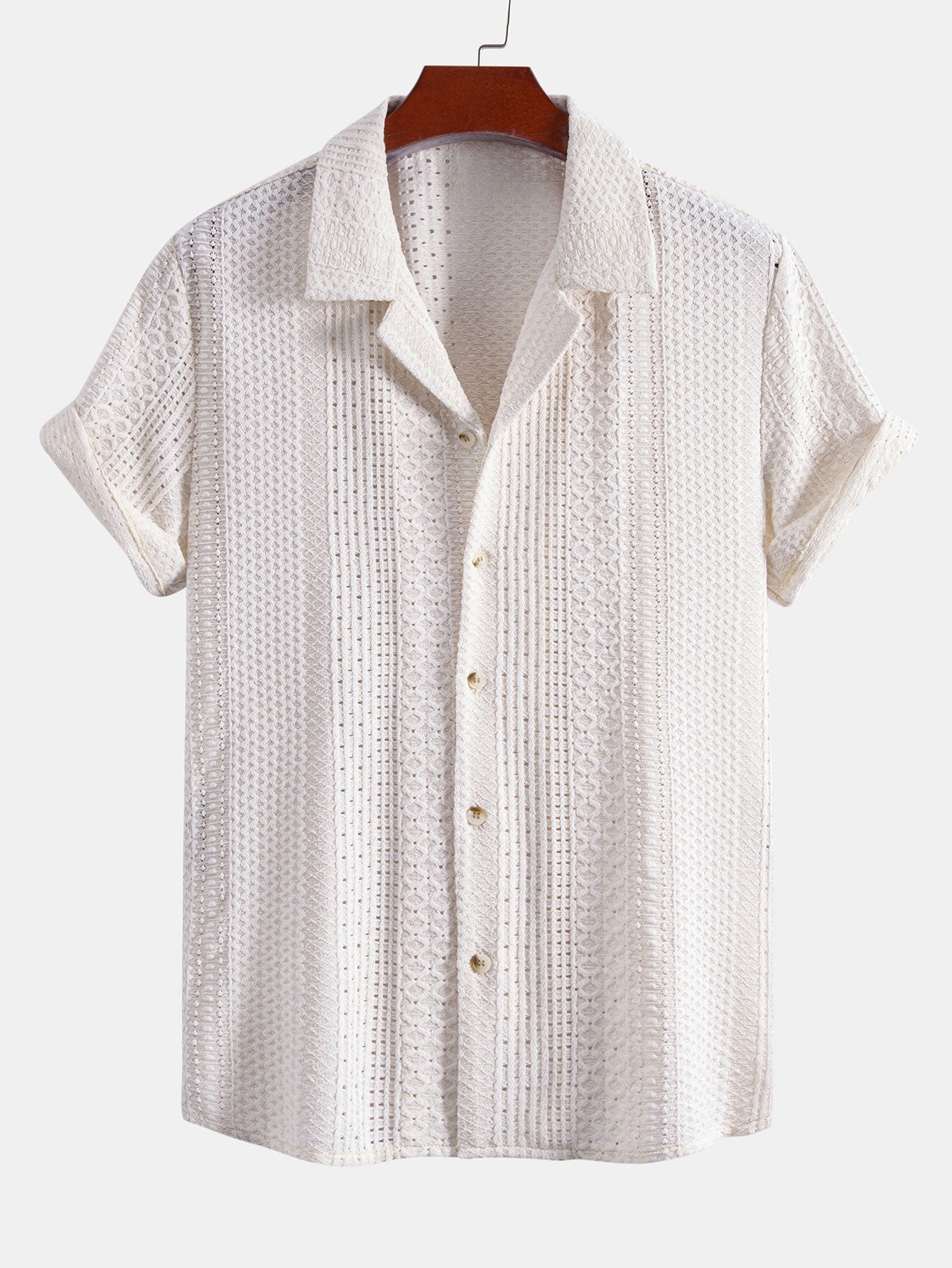 Camisa con cuello cubano y estampado jacquard geométrico