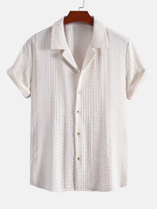 Camisa con cuello cubano y estampado jacquard geométrico - LOVRA DESIGN