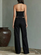 Conjunto Dos Piezas Halter Grunge Moderno Negro