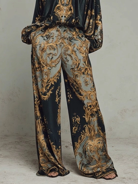 Conjunto Retro con Estampado Barroco Escote en V Profundo
