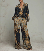 Conjunto Retro con Estampado Barroco Escote en V Profundo