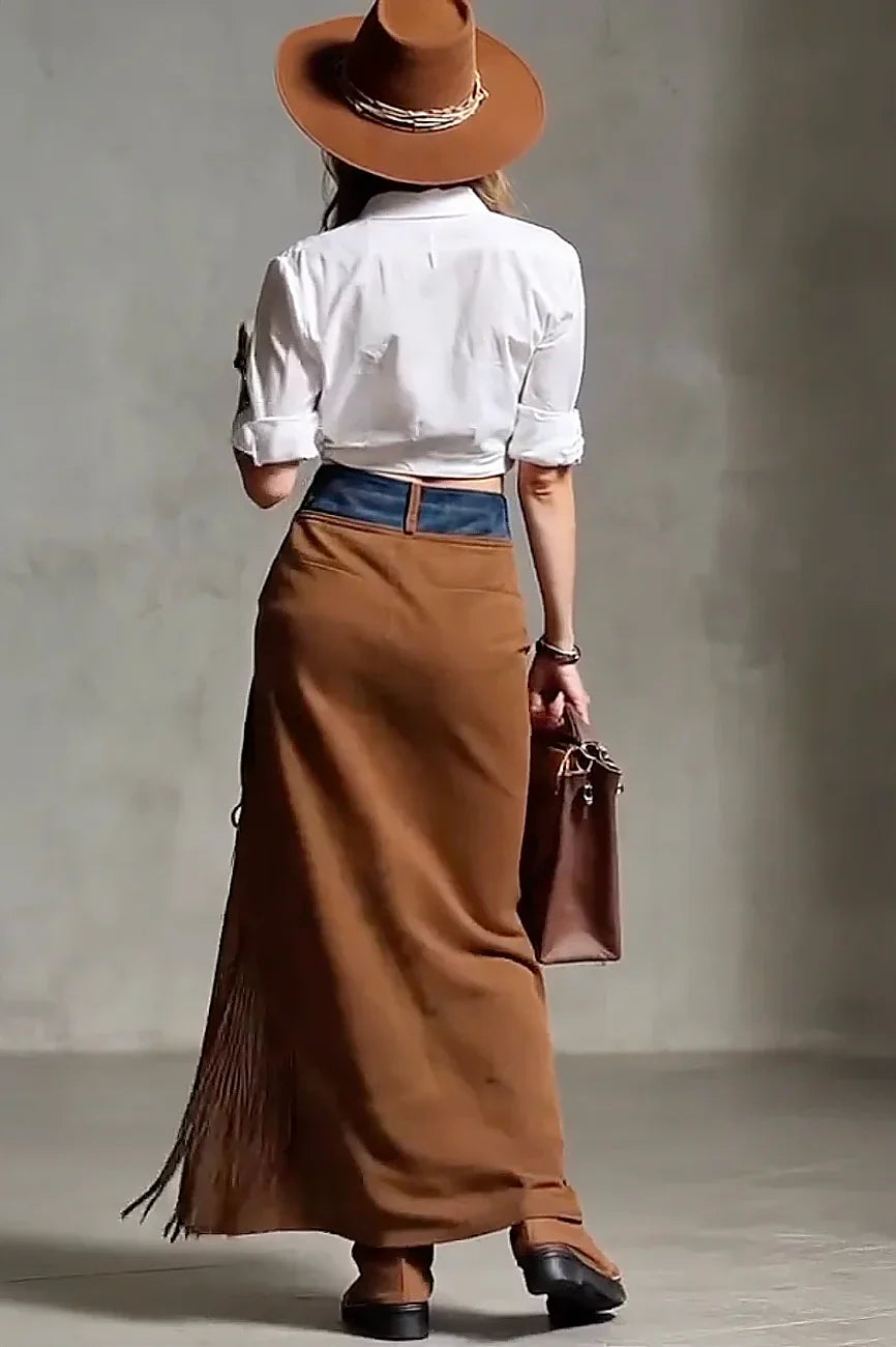 Falda Maxi de Ante con Flecos