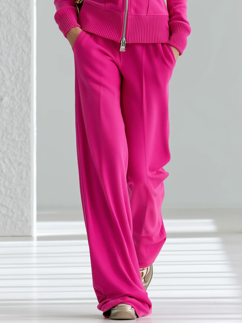 Fuchsia Pink Hoodie and Wide-Leg Pants Set