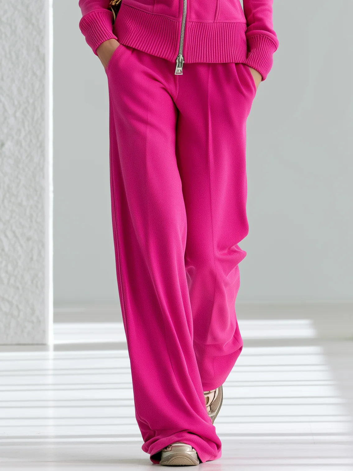 Fuchsia Pink Hoodie and Wide-Leg Pants Set