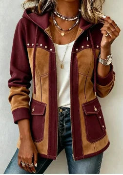 Hooded Jacket in Navy and Camel