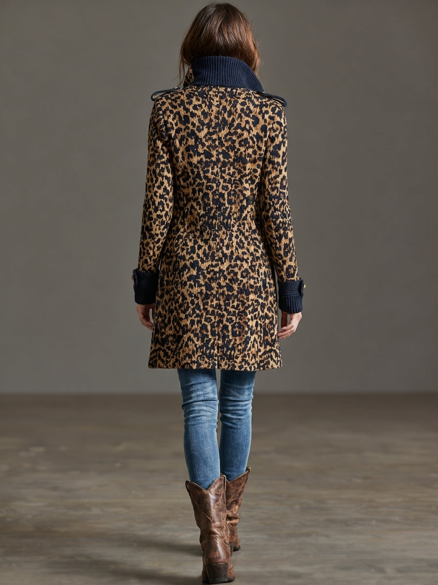 Chaqueta de punto vintage estilo napoleón con leopardo y bloques de color