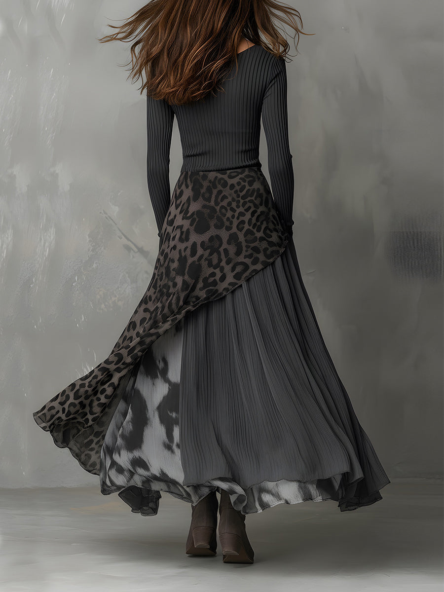 Boho Leopard Print Asymmetrical Hem Maxi Dress