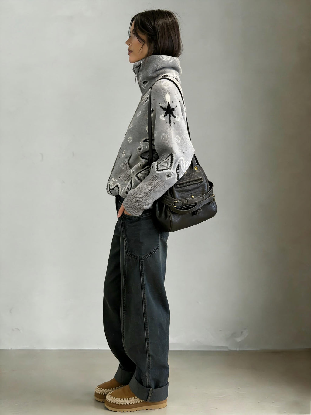 Cárdigan Gris con Estampado Bandana
