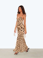 Vestido maxi con estampado de lunares de animales