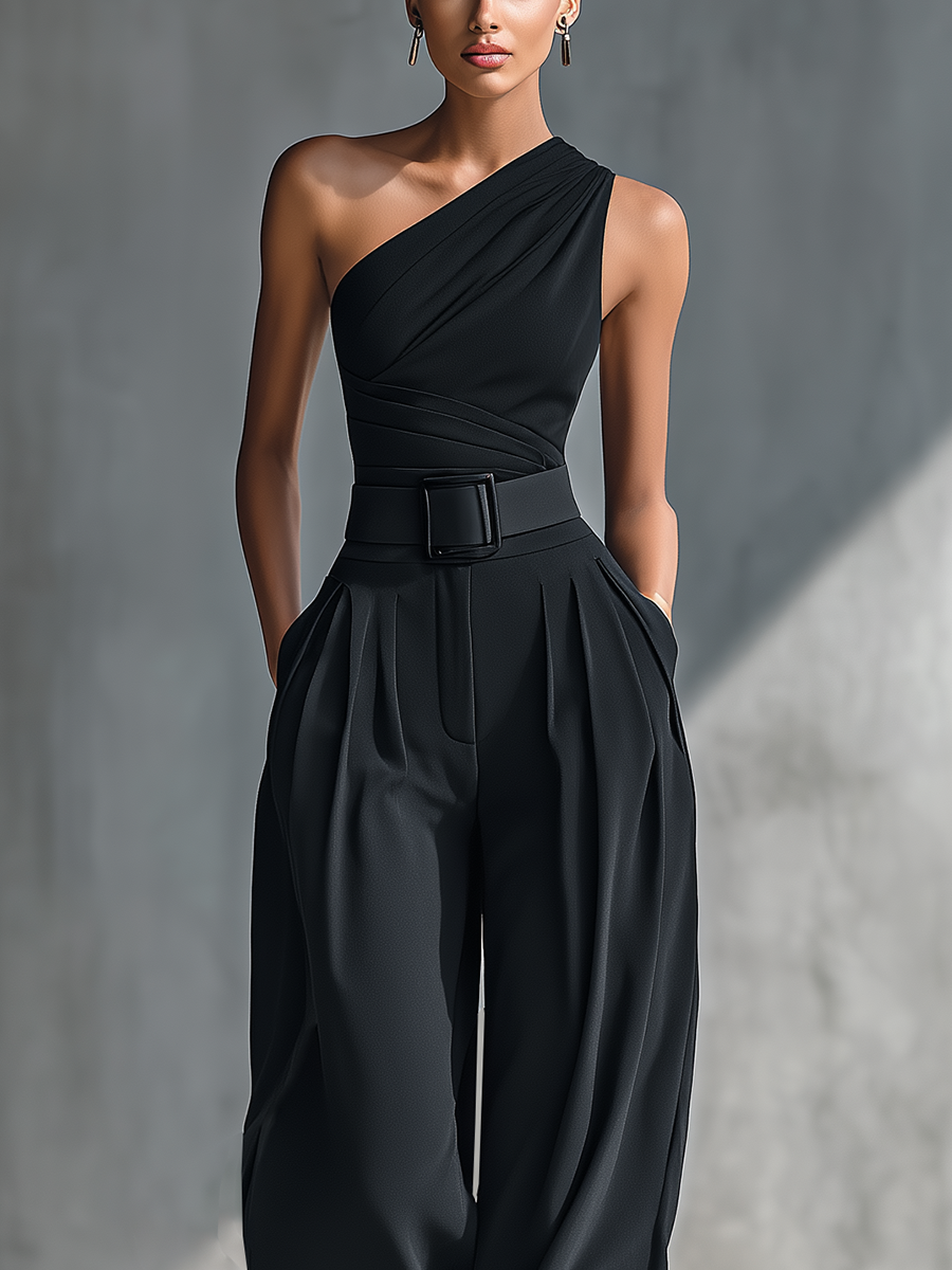 Pantalón ancho negro drapeado