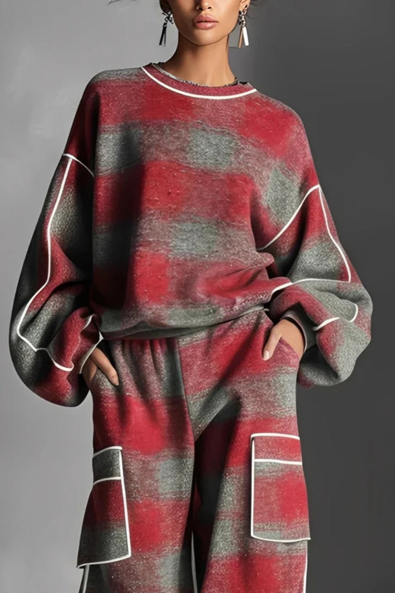 Conjunto Chándal a Cuadros Rojo y Gris