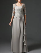 Square Collar Design Solid Lace Maxi Dress