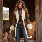 Abrigo Vaquero Western Retro con Forro de Peluche