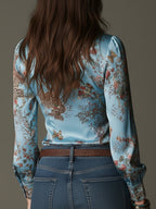 Blusa de Satén con Estampado Leopardo y Cremallera Delantera