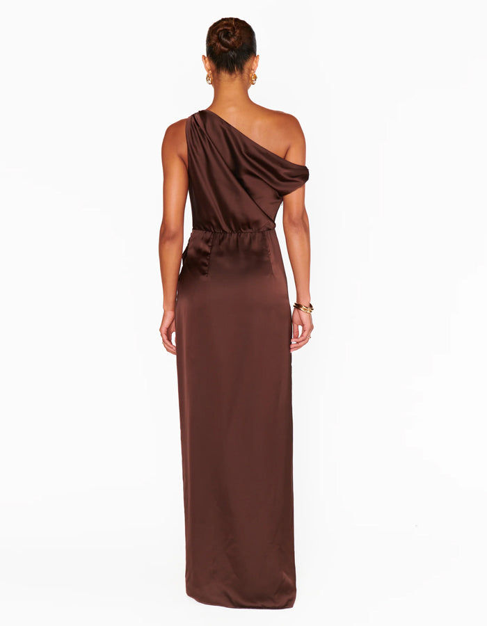 Dark Brown One-shoulder Design Maxi Dress