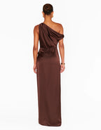 Dark Brown One-shoulder Design Maxi Dress