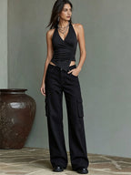 Conjunto Dos Piezas Halter Grunge Moderno Negro