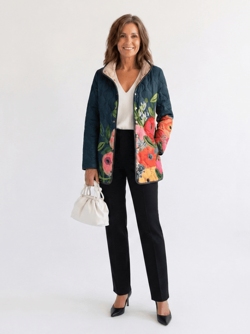 Chaqueta Acolchada Flores Pintadas - LOVRA DESIGN