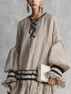 Vestido largo boho de rayas con volantes y manga larga