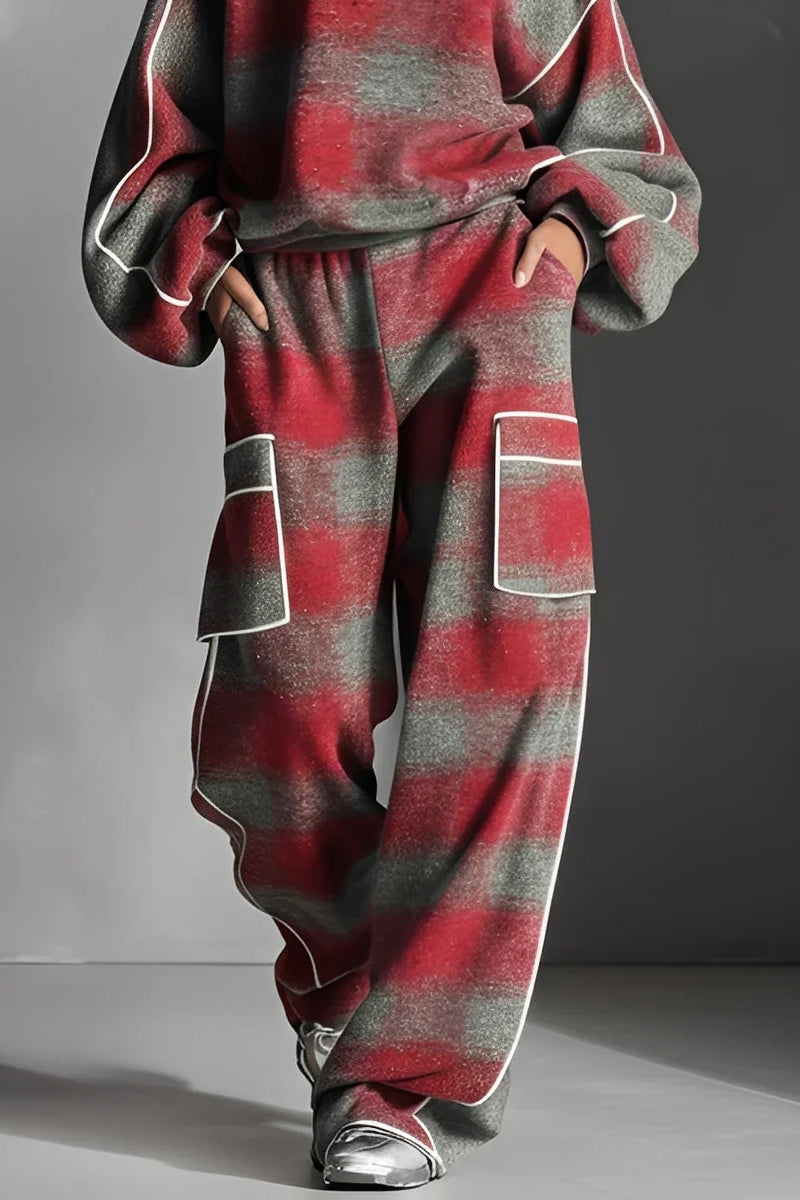Conjunto Chándal a Cuadros Rojo y Gris