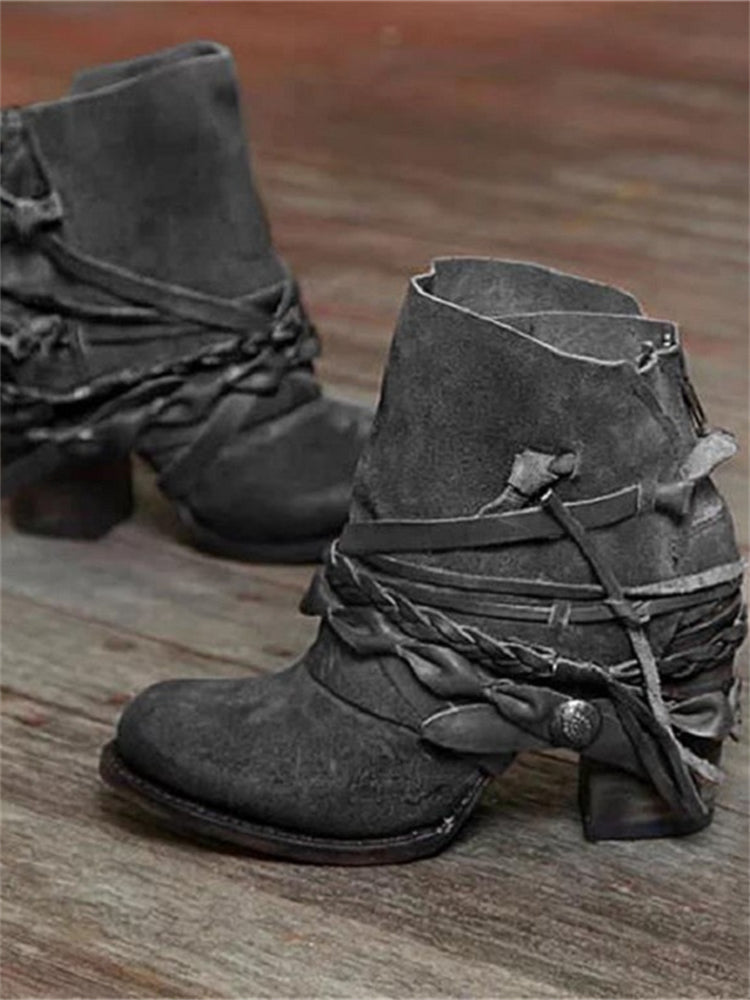 Botines Vintage con Trenzado y Cordones