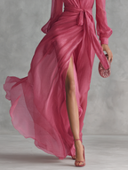 Vestido Maxi de Chifón Perla con Escote en V Elegante