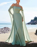 Light Green Off-the-shoulder Bridesmaid Dress with Detachable Sleeves
