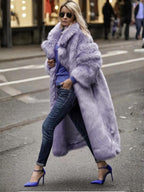 Pierette Long Coat in Synthetic Fur Lavender