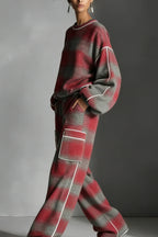 Conjunto Chándal a Cuadros Rojo y Gris