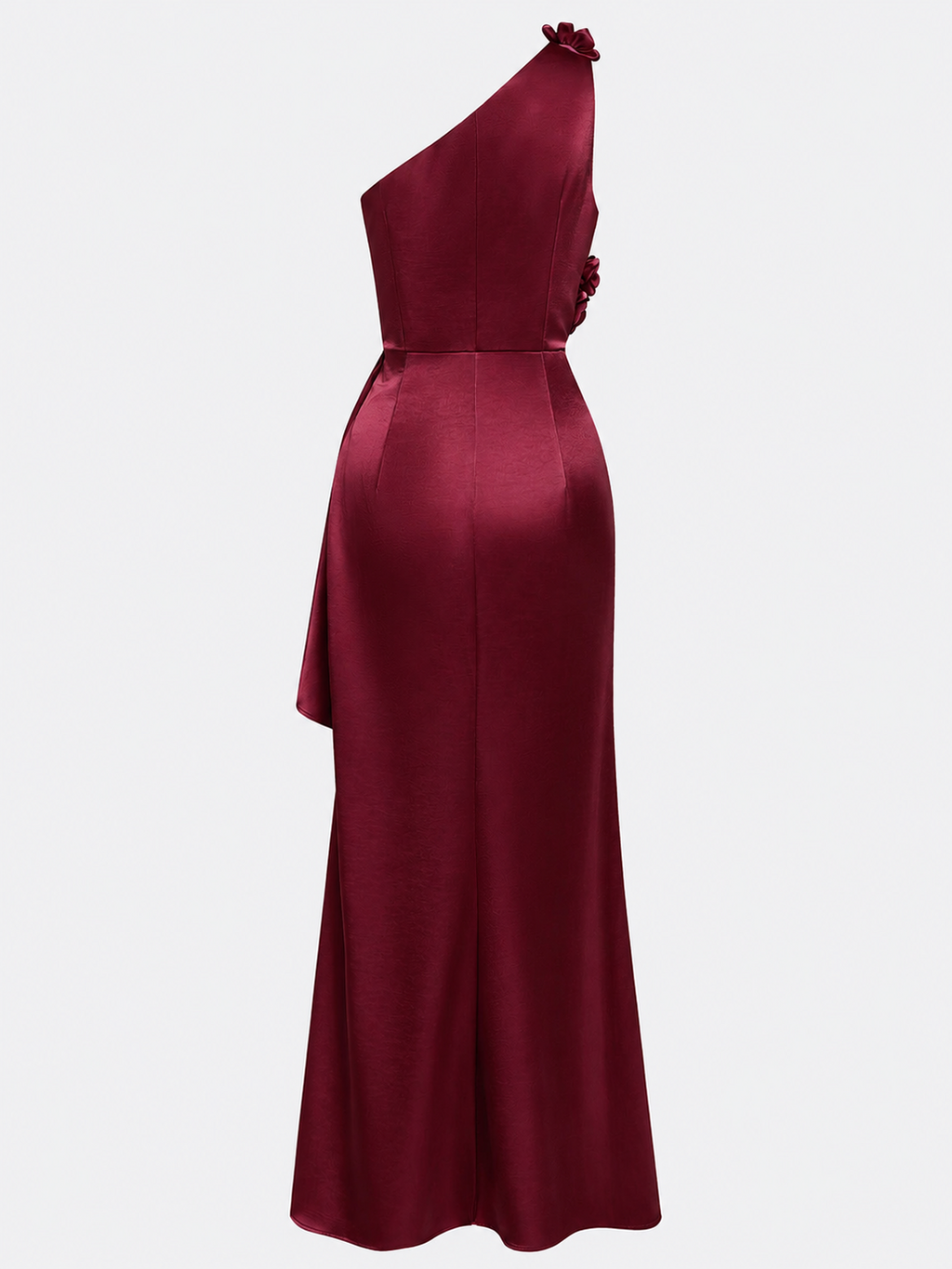Vestido Largo de Satén Asimétrico con Flores 3D