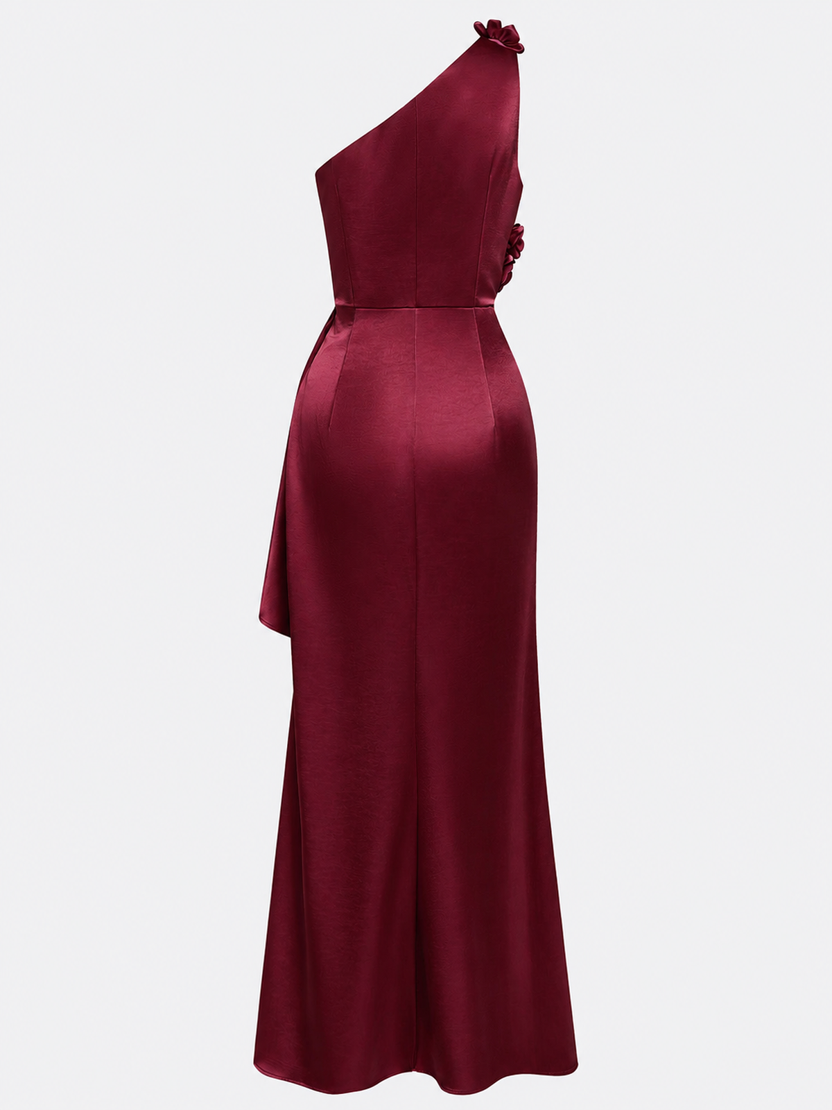 Vestido Largo de Satén Asimétrico con Flores 3D