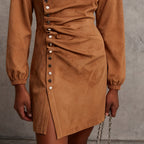 Vestido Mini de Ante Western Retro para Otoño-Invierno