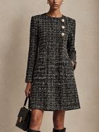 Vestido corto de tweed evasé con botones de perla
