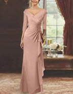 Solid Color Fishtail Asymmetric Pleated Chiffon Maxi Dress