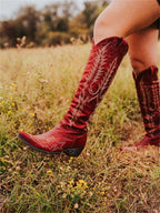 Vintage Western Thigh-High Boots with Embroidery