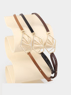 Minimalist Brown Leather Belt with Geometric Buckle