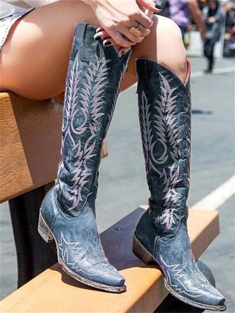 Vintage Western Thigh-High Boots with Embroidery