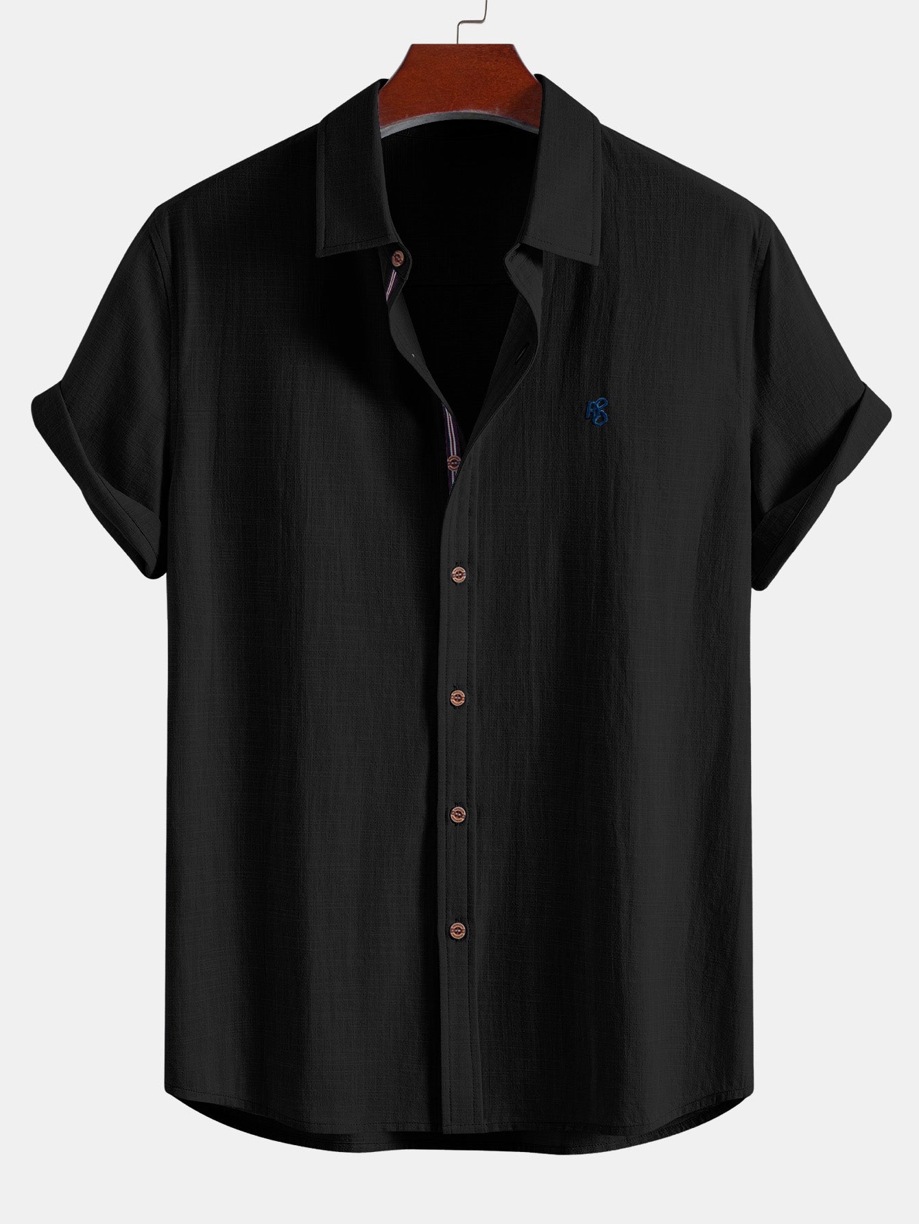 Camisa de manga corta con botones y efecto lino, y pantalones rectos de lino