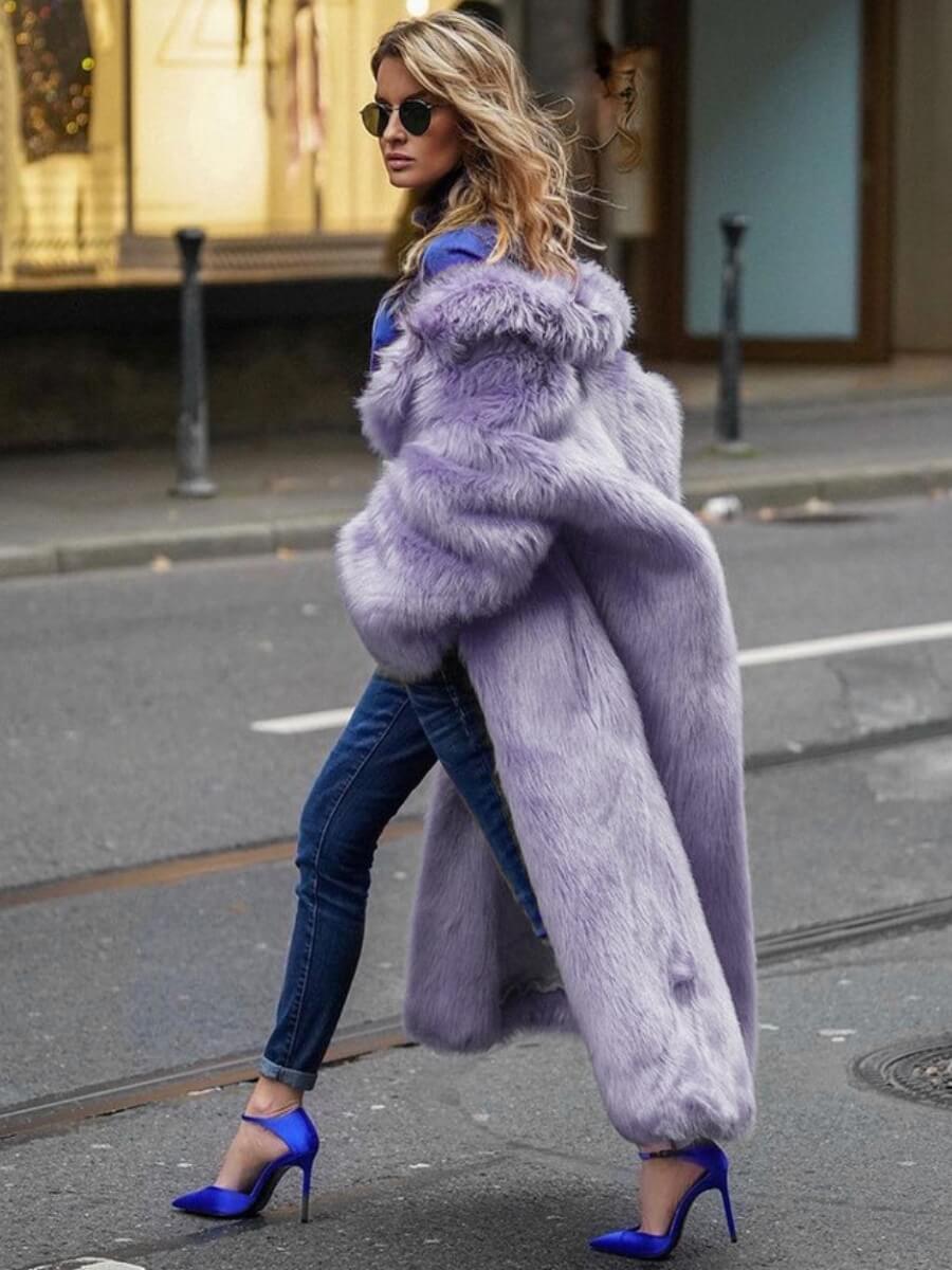 Pierette Long Coat in Synthetic Fur Lavender