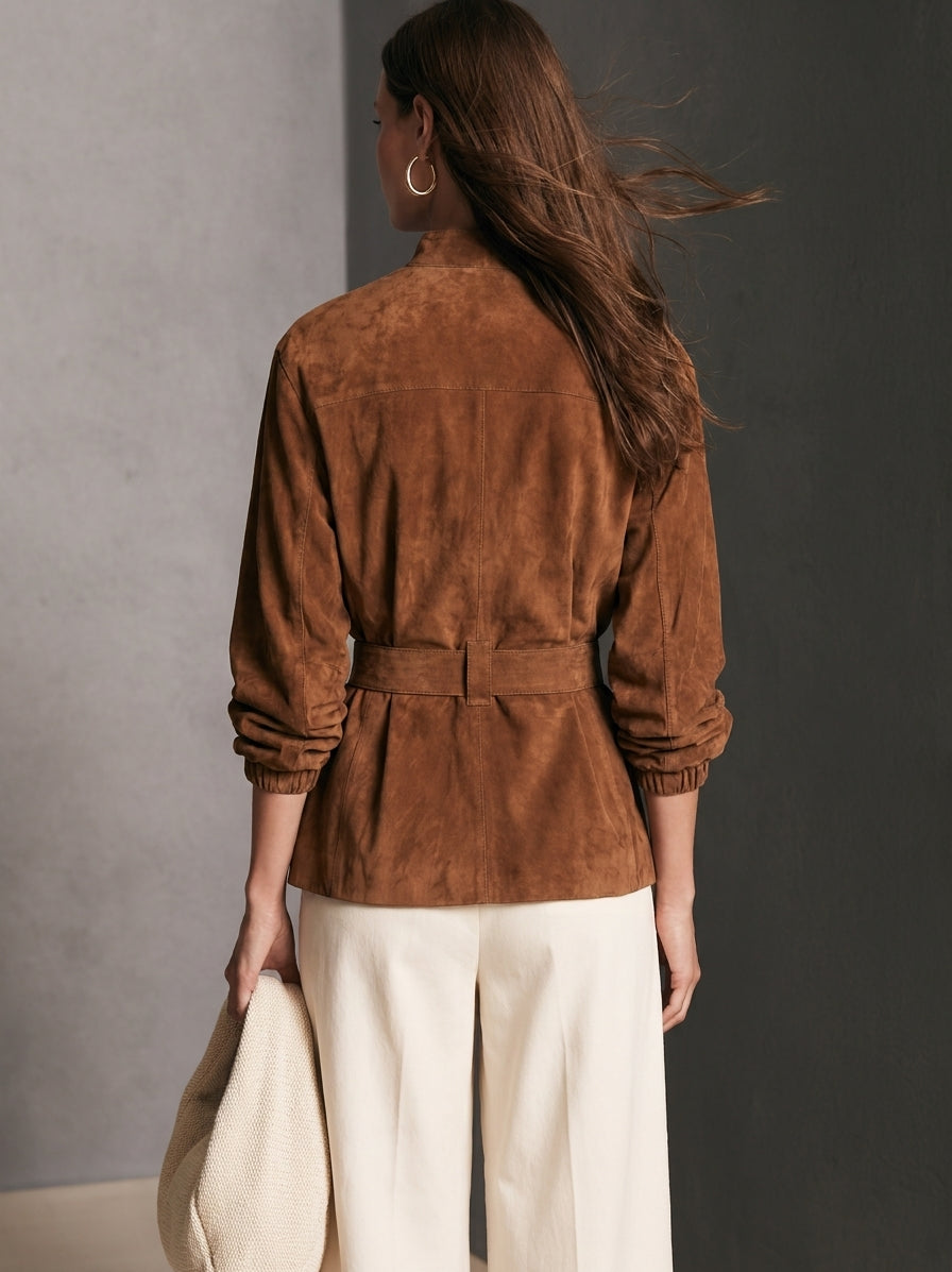 Chaqueta casual de ante marrón