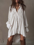Vestido Mini Retro de Encaje con Bajo Irregular y Manga Larga