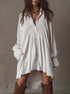 Vestido Mini Retro de Encaje con Bajo Irregular y Manga Larga