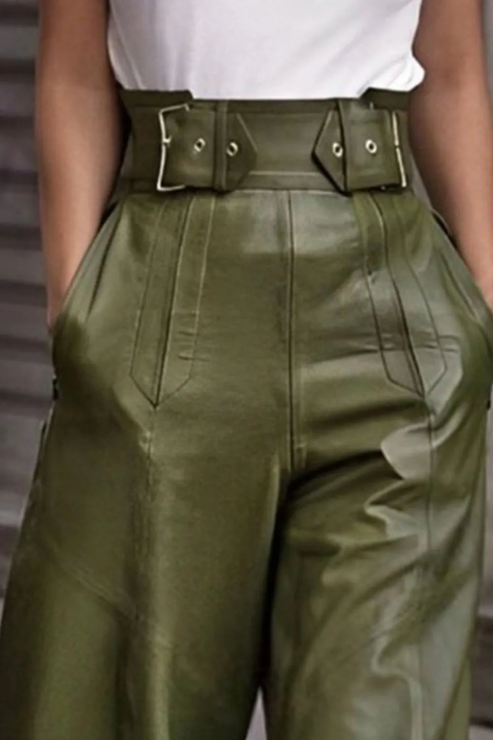 High-waisted, wide-leg trousers