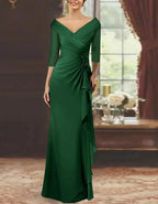 Solid Color Fishtail Asymmetric Pleated Chiffon Maxi Dress