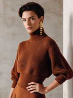 Jersey corto de canalé color caramelo con cuello perkins