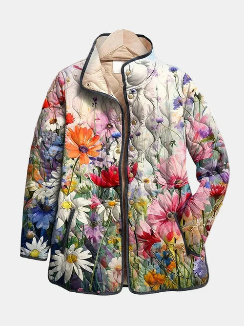 Vadderad jacka med vildblommor