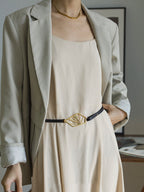 Minimalist Brown Leather Belt with Geometric Buckle